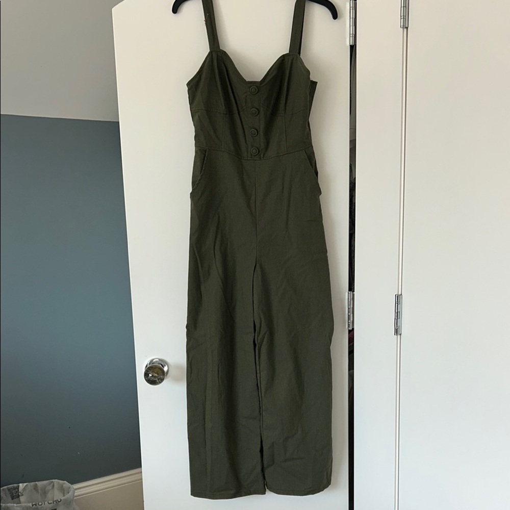 Aqua Green Sleeveless Linen Jumpsuit